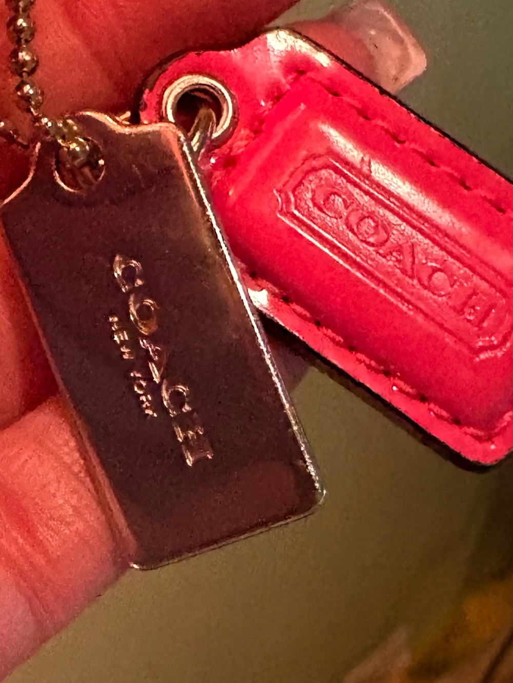 Coach Hot Pink Leather Charm with Silver-Tone Logo Plate